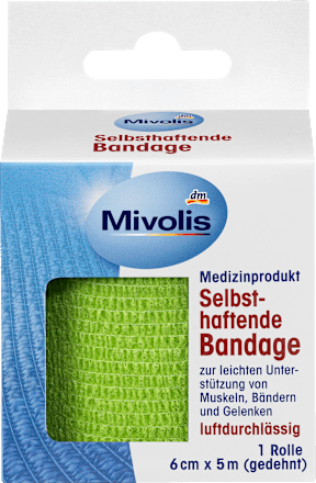 Selbsthaftende Bandage, 6 cm x 5 m (gedehnt), 1 Rolle Mivolis