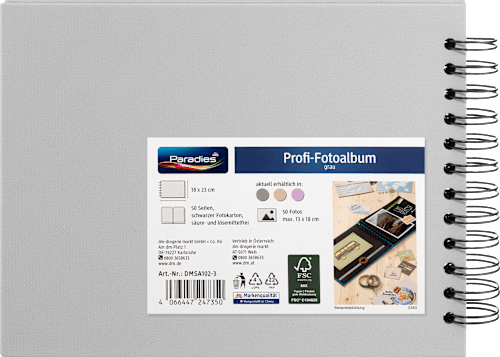 Fotoalbum Profi 23x18 cm, Grau mit&nbsp;schwarzen Innenseiten Paradies