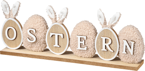 Holzschriftzug "OSTERN" mit Teddyfell & Hasenohren, beige-weiß Dekorieren & Einrichten
