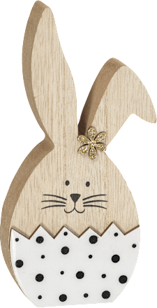 Holzaufsteller Hase Eiform, natur-weiß-schwarz gepunktet BOLTZE