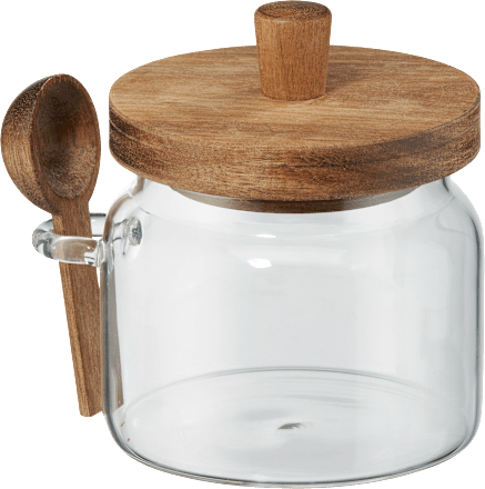 Zuckerdose aus Glas mit Holzdeckel Dekorieren & Einrichten