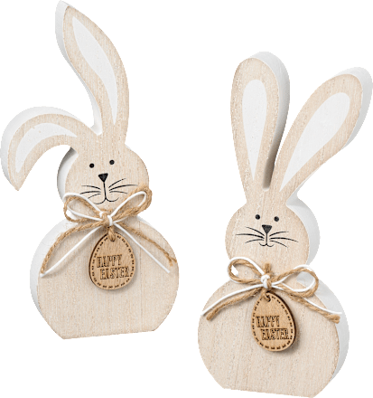 Holzhase "HAPPY EASTER" mit Bastschlaufe, natur-weiß BOLTZE