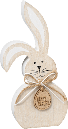 Holzhase "HAPPY EASTER" mit Bastschlaufe, natur-weiß BOLTZE