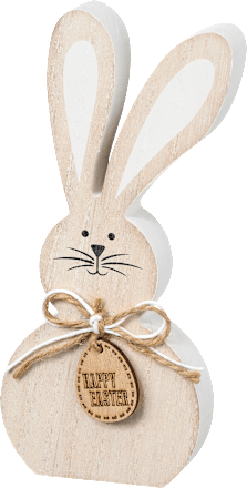 Holzhase "HAPPY EASTER" mit Bastschlaufe, natur-weiß BOLTZE