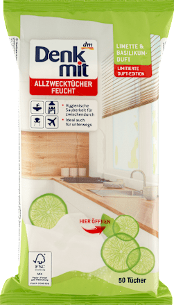 Feuchte Allzwecktücher Limette & Basilikum Denkmit
