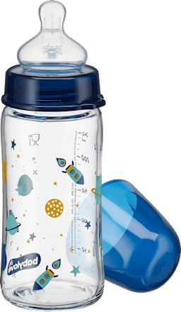 Babyflasche Weithals aus Glas, blau, von Geburt an, 240 ml babylove