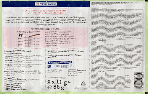 Kiełbaski dla psa do chrupania, mix, 8 szt. Dein Bestes