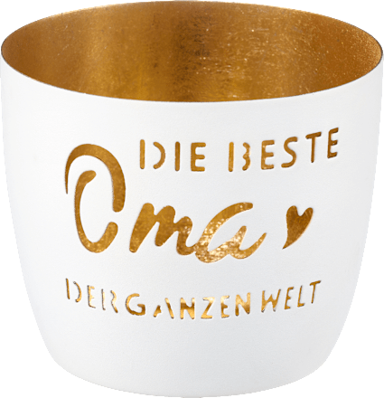 Kerzenhalter aus Metall mit Spruchausstanzung "Oma", weiß-gold Dekorieren & Einrichten