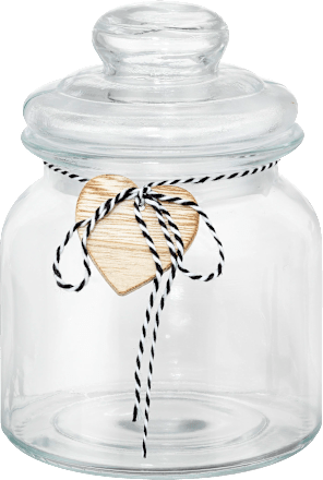 Glasdose mit Kordel und Holzherz keine Marke