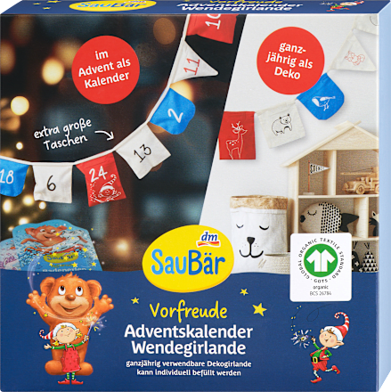 Adventskalender, Wende-Girlande zum Selbstbefüllen SauBär