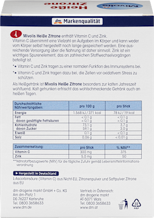 Heißgetränk, Heiße Zitrone (20 Sticks) Mivolis