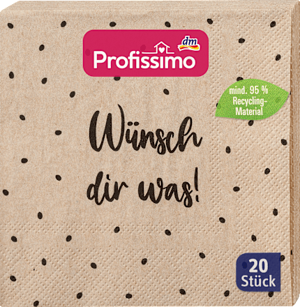 Cocktailservietten "Wünsch dir was" aus Recycling-Material (25x25 cm) Profissimo