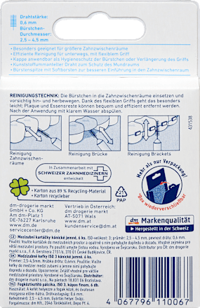 Interdentalne četkice s drškom - tanke 2,4 - 4,5 mm Dontodent