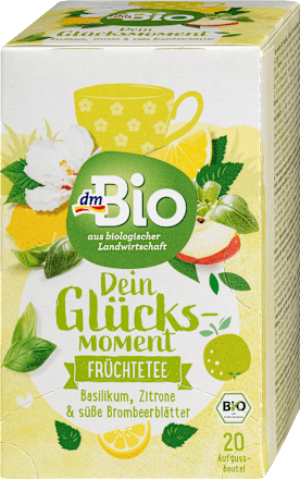 Früchtetee "Dein Glücksmoment" mit Basilikum, Zitrone & süße Brombeerblätter (20 Beutel) dmBio