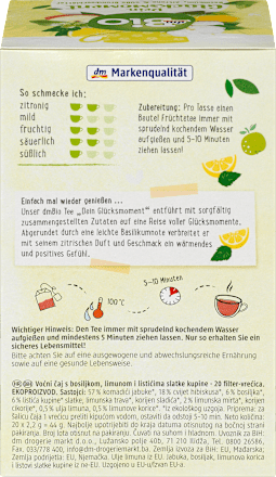 Früchtetee "Dein Glücksmoment" mit Basilikum, Zitrone & süße Brombeerblätter (20 Beutel) dmBio