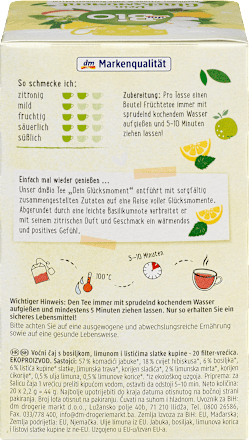 Früchtetee "Dein Glücksmoment" mit Basilikum, Zitrone & süße Brombeerblätter (20 Beutel) dmBio