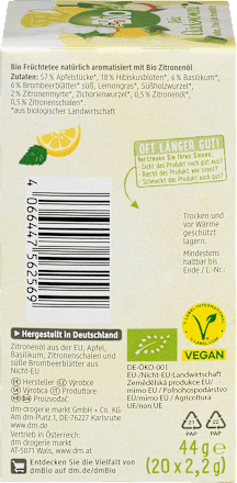 Früchtetee "Dein Glücksmoment" mit Basilikum, Zitrone & süße Brombeerblätter (20 Beutel) dmBio