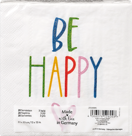 Servietten "BE HAPPY" (33x33 cm) BOLTZE