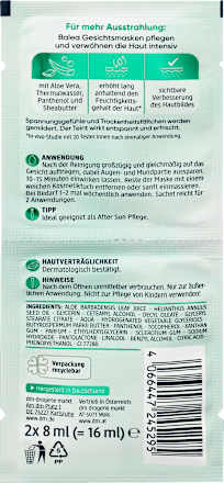 Gesichtsmaske Aloe Vera (2x8 ml) Balea