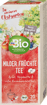 Früchtetee Milde Früchte mit Apfel, Hagebutte & süße Brombeerblätter (20 Beutel) dmBio