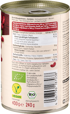 Fasola czerwona Kidney, masa netto 400 g, masa po odcieku dmBio