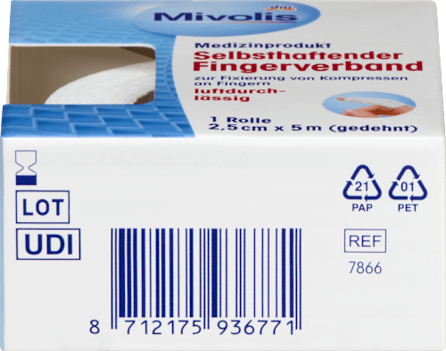 Selbsthaftender Fingerverband, 2,5 cm x 5 m (gedehnt), 1 Rolle Mivolis