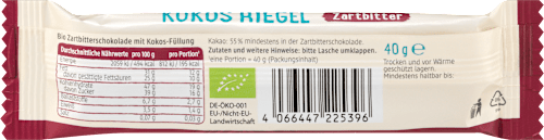 Barretta al cioccolato fondente con ripieno al cocco dmBio