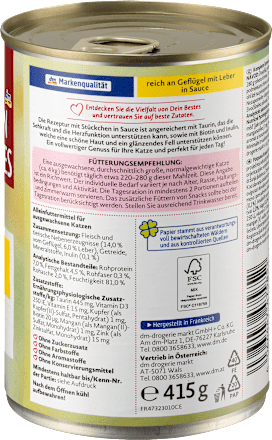 Nassfutter Katze reich an Geflügel & Leber in Sauce Dein Bestes