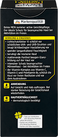 Gesichtscreme Summer Active LSF 15 Balea MEN