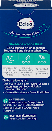 Hydratačný nočný pleťový krém s 10 % Aloe vera Balea