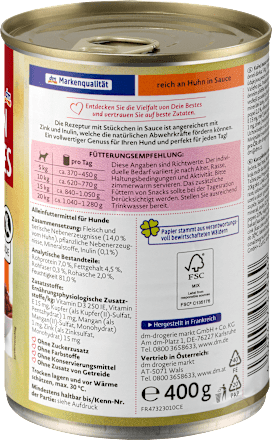 Nassfutter Hund reich an Huhn in Sauce Dein Bestes
