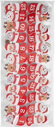 Adventskalenderklammern mit Kordel, Figuren in Socken BOLTZE