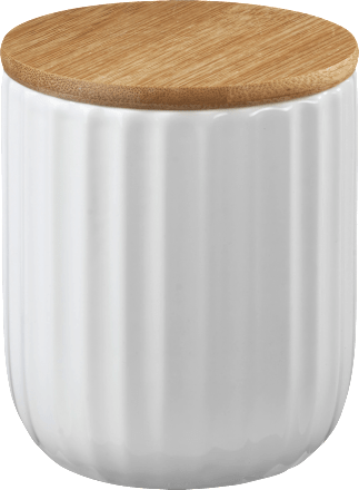 Keramikdose mit Holzdeckel, Muster Rillen, weiß Dekorieren & Einrichten