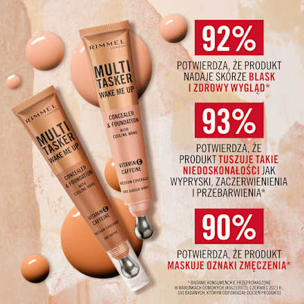 Korektor rozświetlający z masującym aplikatorem, witaminą C i niacynamidem Multi-Tasker Wake Me Up nr 040 Ivory  RIMMEL LONDON