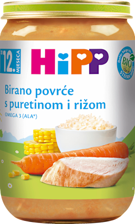 EKO birano povrće s rižom i puretinom, 12 + mj. HiPP