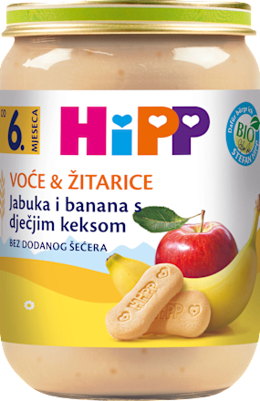 EKO kašica za bebe – keks, jabuka i banana, 6+ mj. HiPP