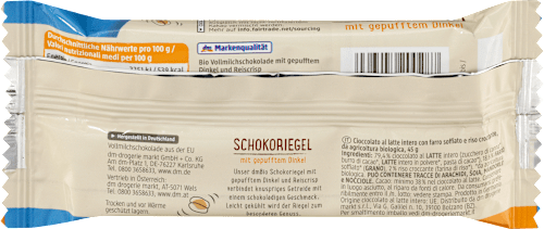 Schokoriegel Vollmilch mit gepufftem Dinkel dmBio