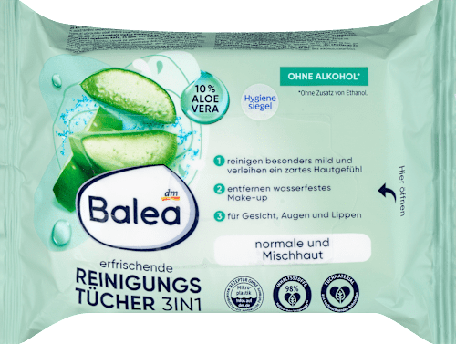 Frissítő 3in1 arctisztító kendő normál és vegyes bőrre Balea