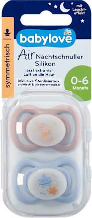 Éjszakai nyugtató cumi Air, szimmetrikus, 1-es méret 0-6 hónap, sterilizálódobozzal babylove