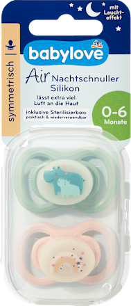 Éjszakai nyugtató cumi Air, szimmetrikus, 1-es méret 0-6 hónap, sterilizálódobozzal babylove