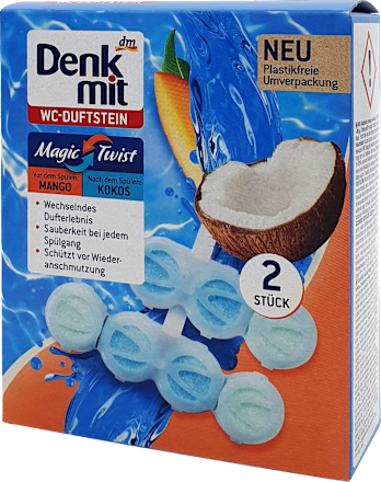 Magic Twist kamen za WC šolju - mango i kokos, 2x48g Denkmit