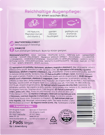 Hydrogel maska za oči s hijaluronom, ekstraktom magnolije i vitaminom E Balea
