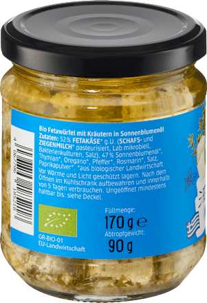 Fetawürfel mit Kräutern in Sonnenblumenöl dmBio