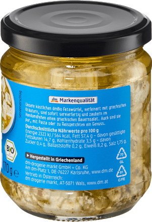 Fetawürfel mit Kräutern in Sonnenblumenöl dmBio