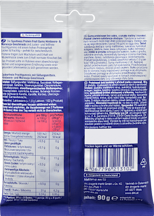 Gumicukor proteinnel, édesítőszerrel, málna és maracuja ízű Sportness