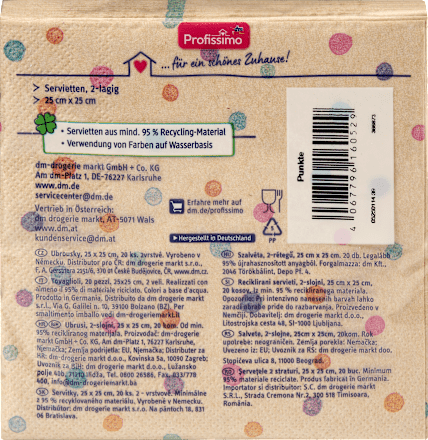 Cocktailservietten "Punkte" aus Recycling-Material (25x25 cm) Profissimo