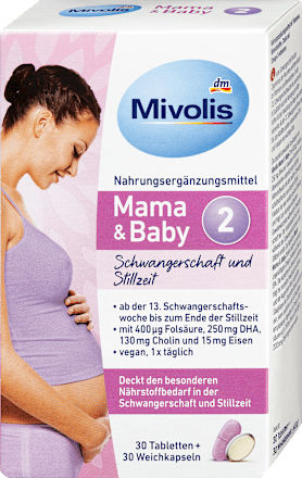 Tablete Mama & Baby 2 Supliment alimentar cu vitamine, minerale, colină și acizi grași omega-3 Mivolis
