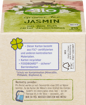 Bio zeleni čaj aromatiziran s cvetovi jasmina (20 × 1,5 g) dmBio
