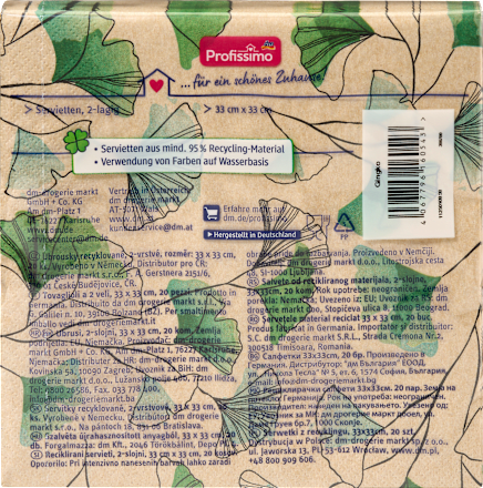 Servietten "Gingko" aus Recyclingmaterial (33x33 cm) Profissimo
