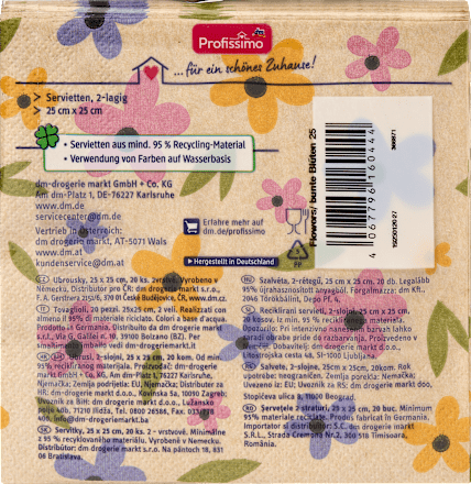 Cocktailservietten "Flower" aus Recycling-Material (25x25 cm) Profissimo